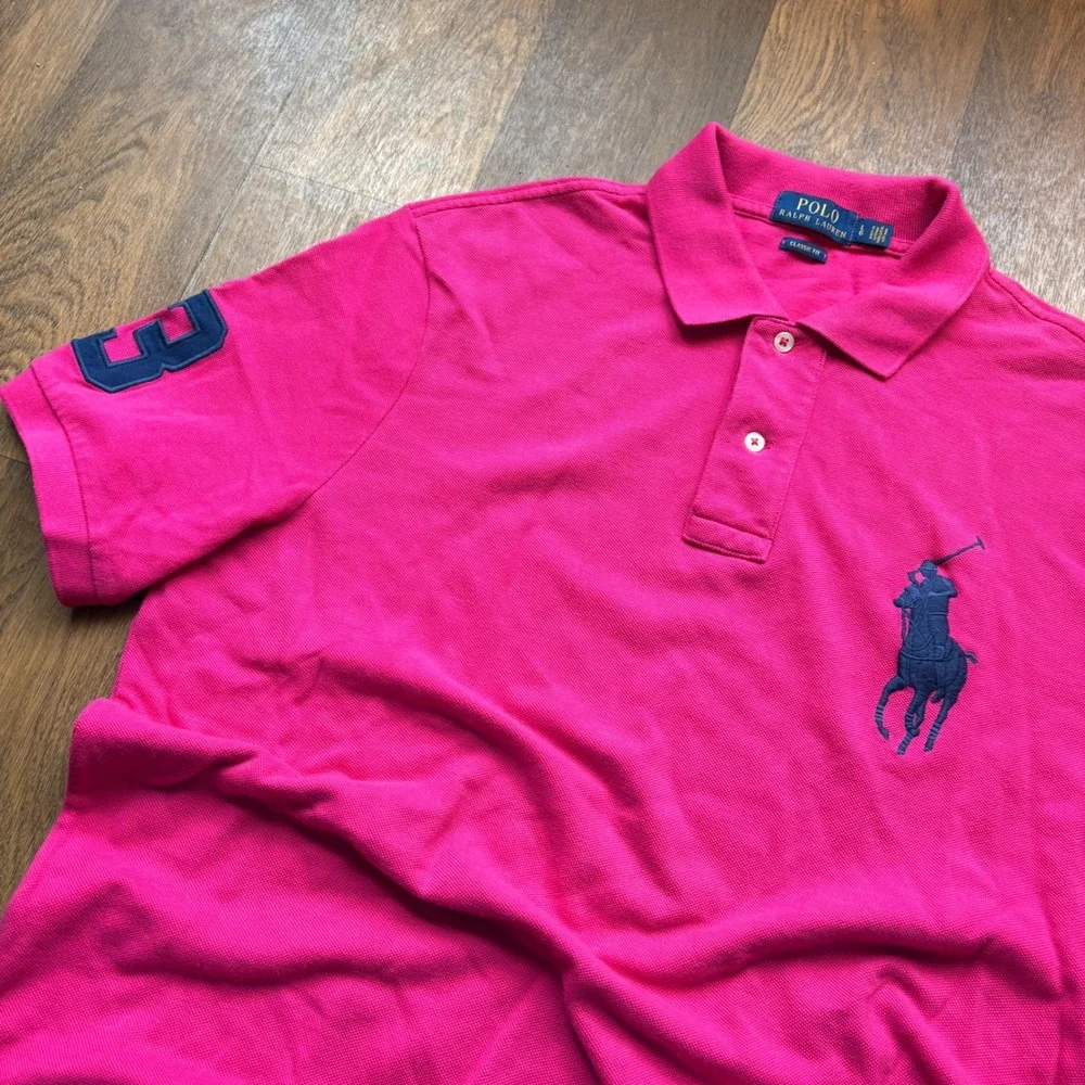 Polo Ralph Lauren Mens Preppy Style Bright Pink Big Pony Embroidered Polo Shirt